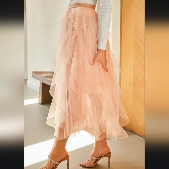 NWT Cupshe Tis' The SZN Tiered Tulle Mesh Skirt Elastic Waist Midi Small - Picture 3 of 6